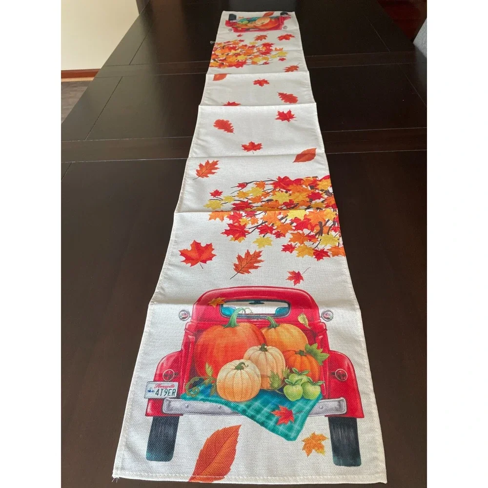 1pc Autumn Truck Full Of Pumpkins Fall Table Runner 72 Inches Long Burlap